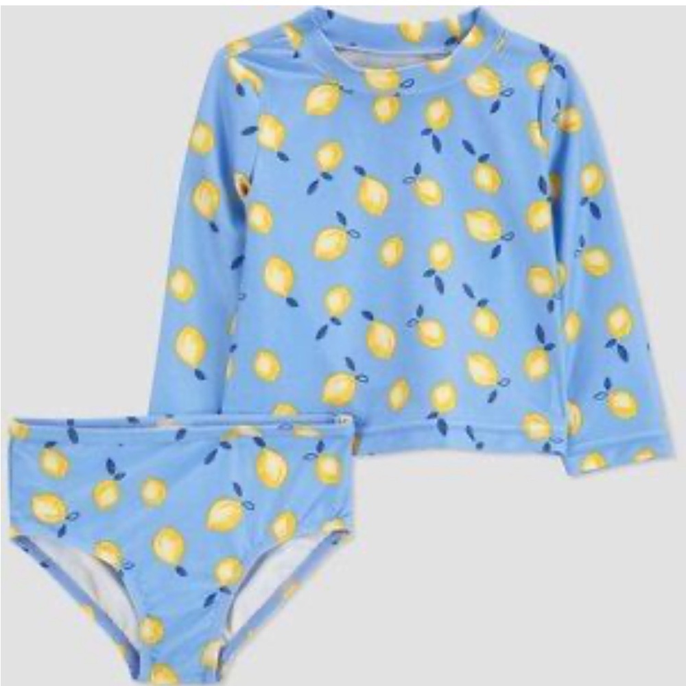 Carter’s Long Sleeve Two Piece Swimsuit Bathing Suit Lemon Print purple